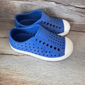 Native Blue Slip-On Kids Sandals with White Toe Cap